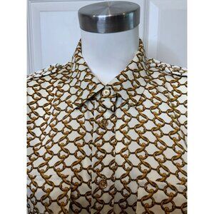 Michael Kors White Gold Chain Link Button-Up Shirt, Size L